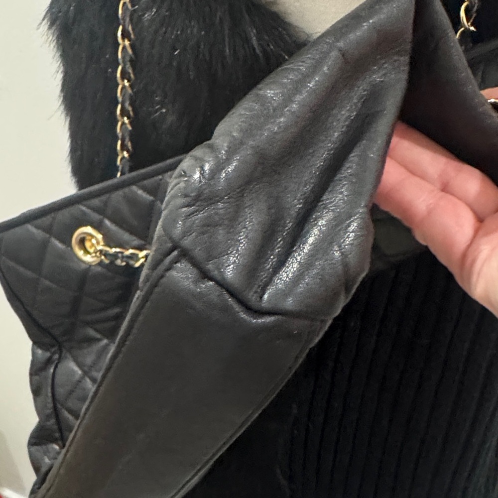 Vintage Moresco Quilted Black Leather Shoulder Bag with Chain & Leather Strap - Picture 6 of 15